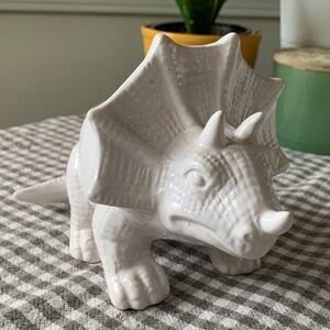 White ceramic triceratops plant holder